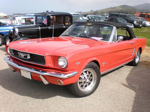 1966 red ford mustang convertible